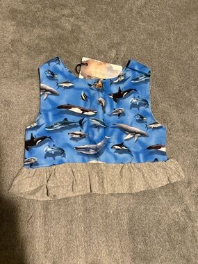 Ocean whale and dolphin Print Ruffle Hem Tank Top